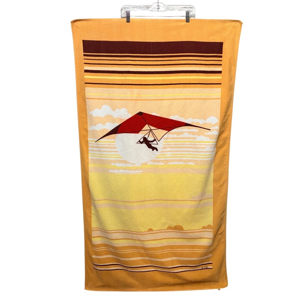 Vintage CSC Hang Glider Sunset Beach Towel Retro 70s 80s Orange Yellow Striped